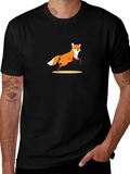 Fox Graphic Tee - Black Cotton Casual T-Shirt