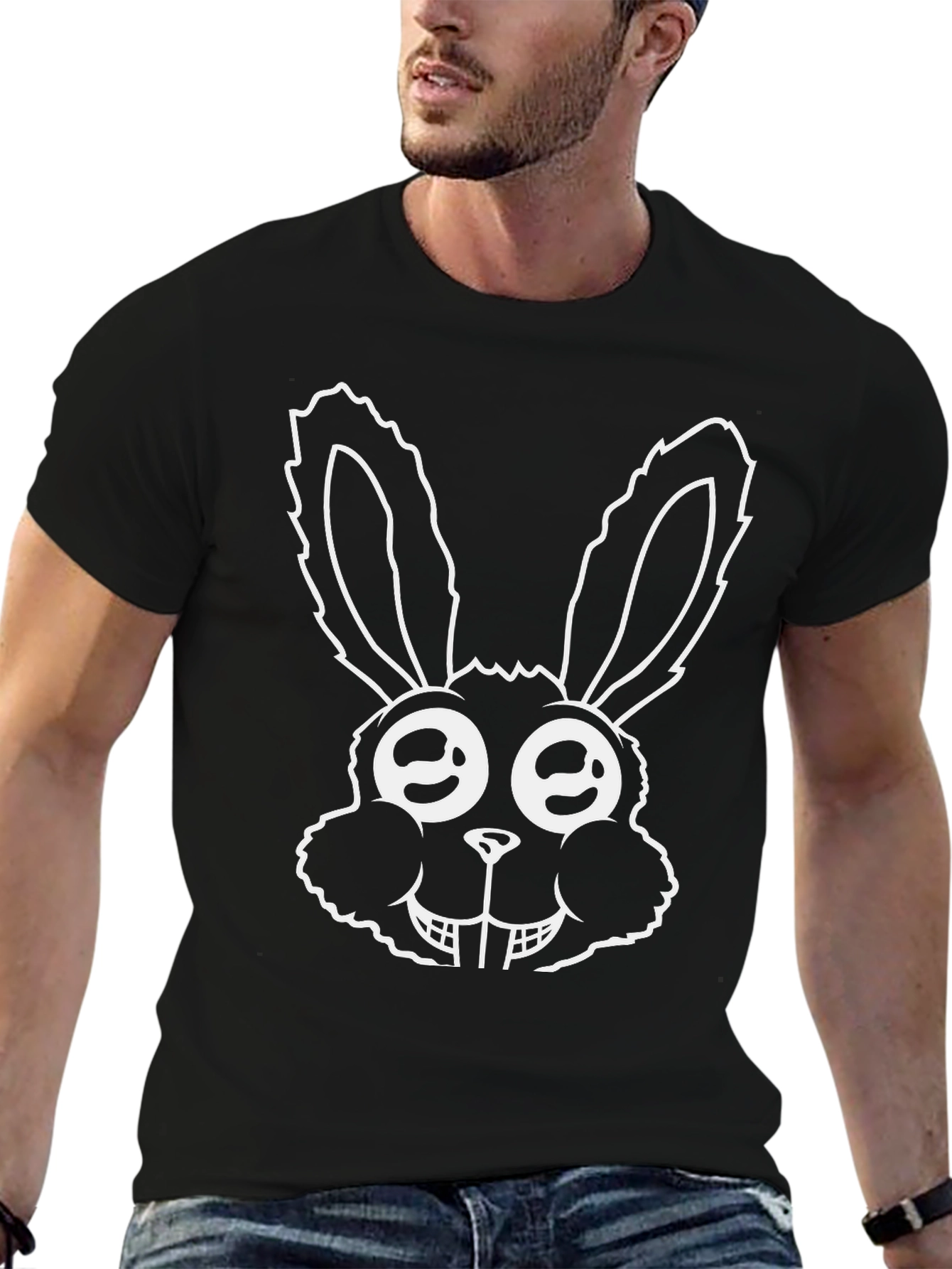 Funny Bunny Graphic Tee - Black Cotton T-Shirt