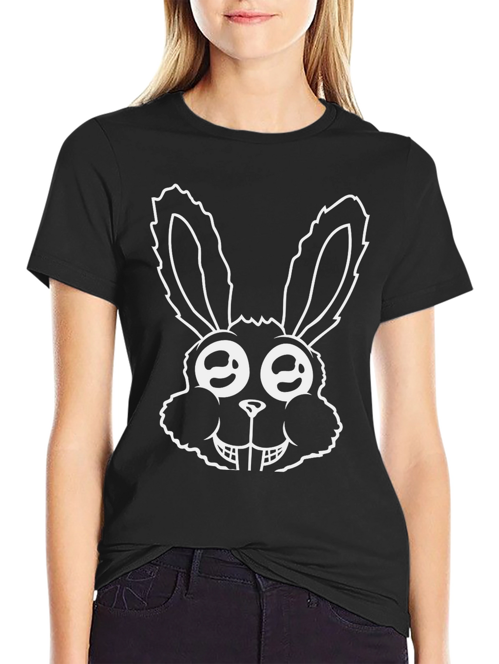 Funny Bunny Graphic Tee - Black Cotton T-Shirt