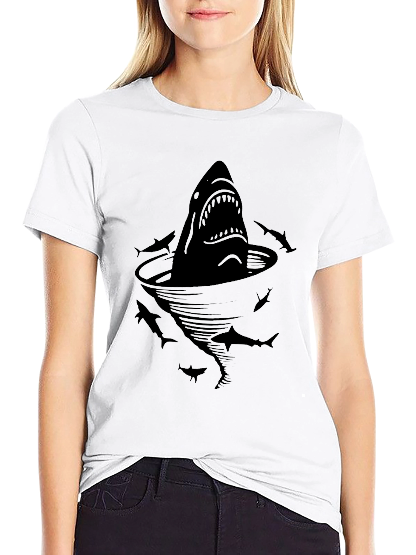 Shark Attack Graphic Tee - Black Cotton