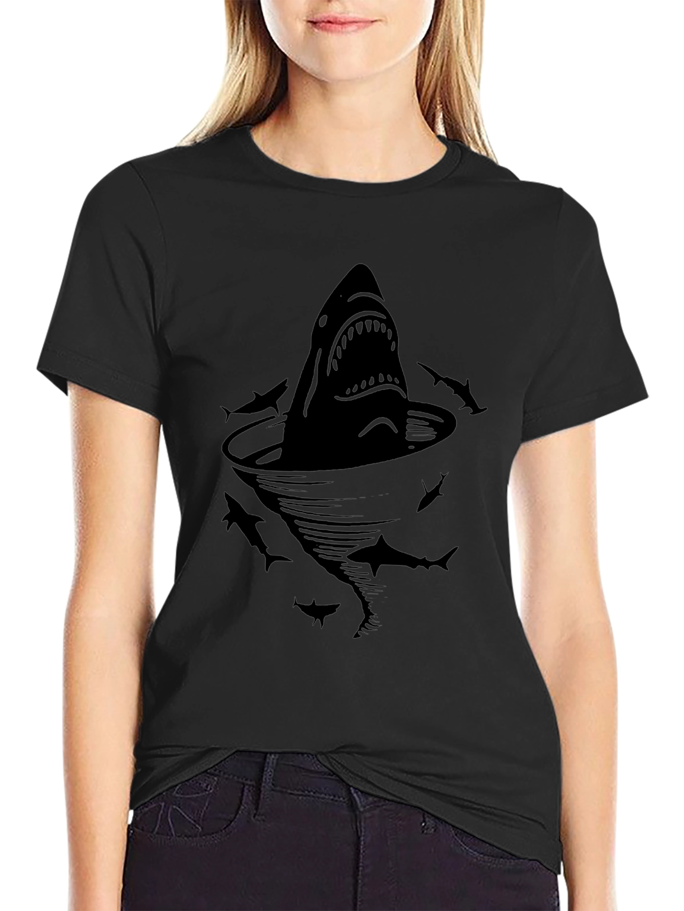 Shark Attack Graphic Tee - Black Cotton