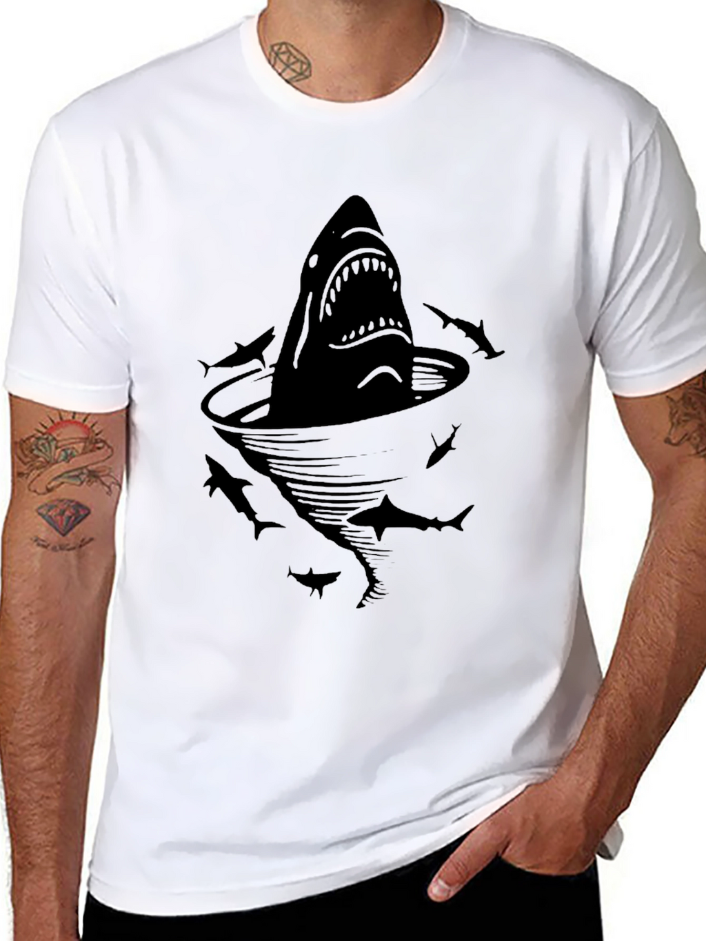 Shark Attack Graphic Tee - Black Cotton