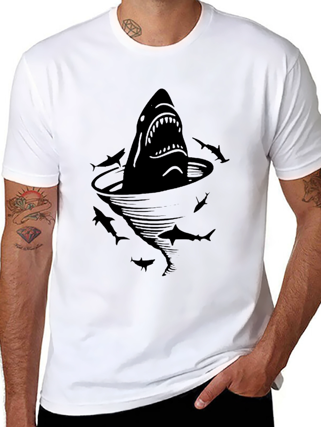 Shark Attack Graphic Tee - Black Cotton