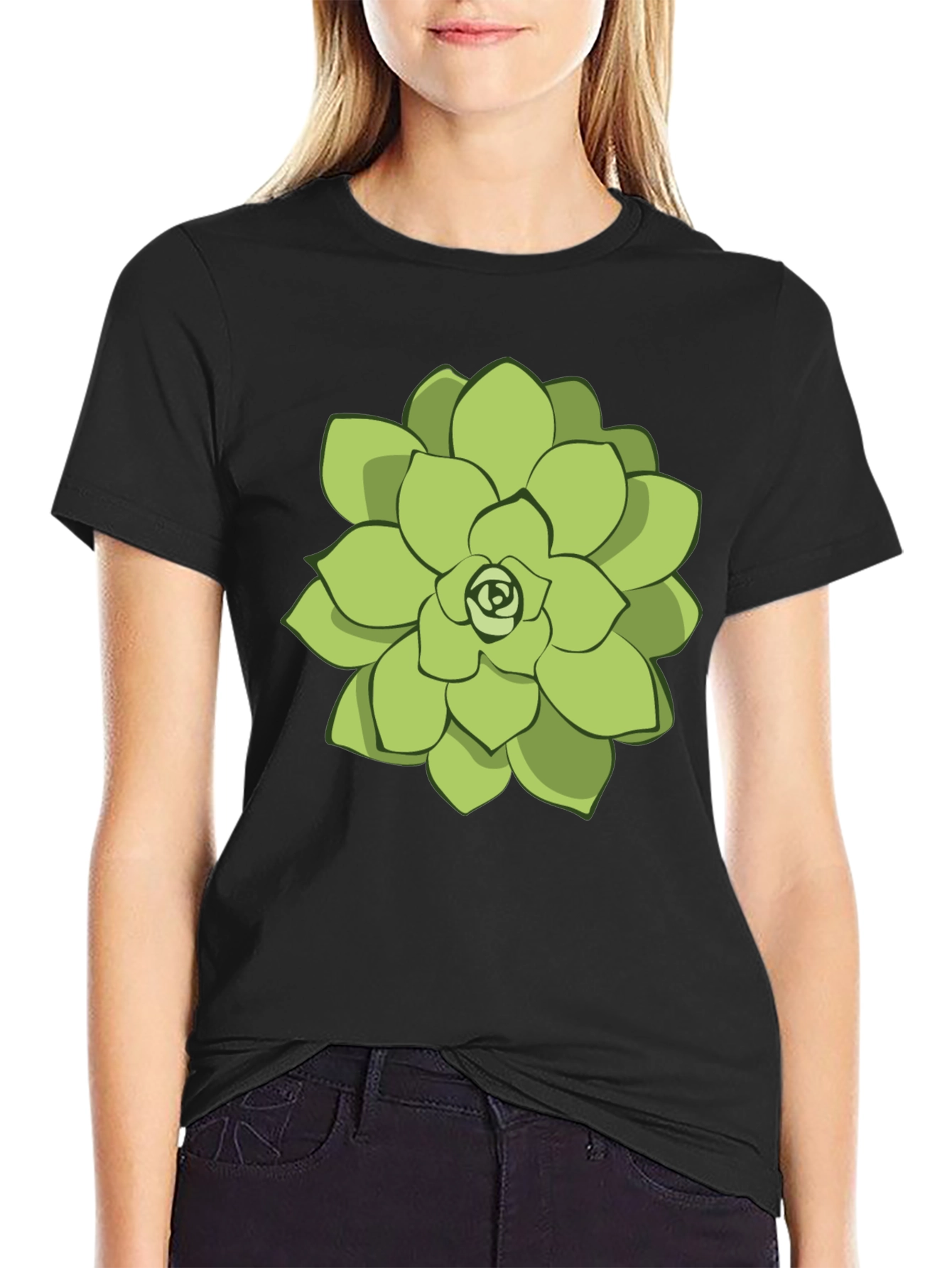 Succulent Graphic Tee - Black Cotton Casual Shirt