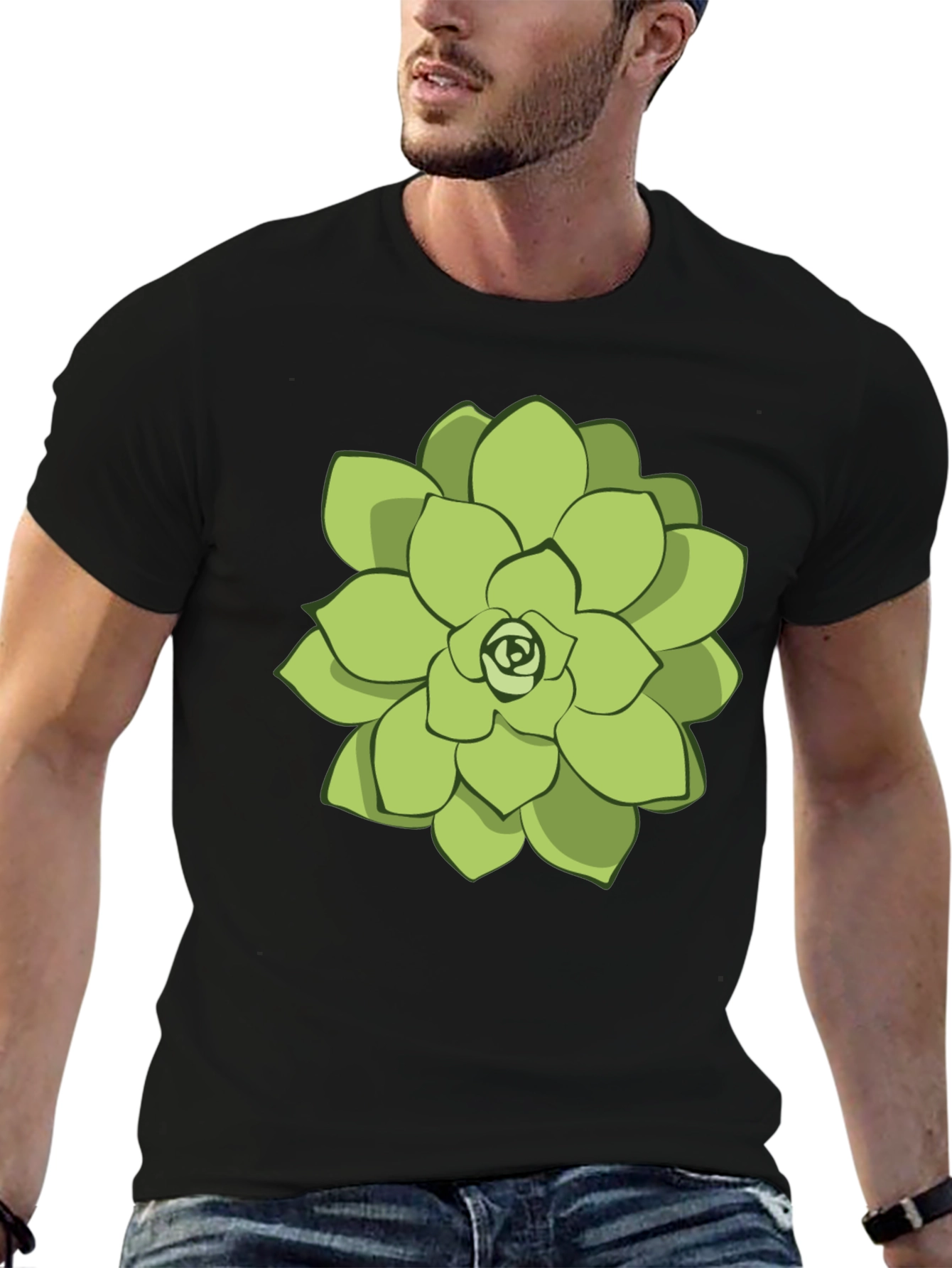 Succulent Graphic Tee - Black Cotton Casual Shirt