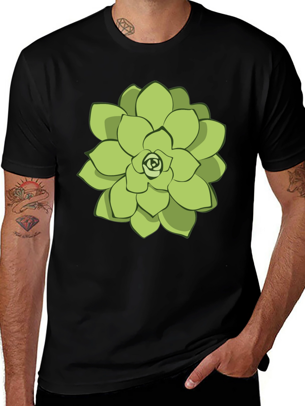 Succulent Graphic Tee - Black Cotton Casual Shirt