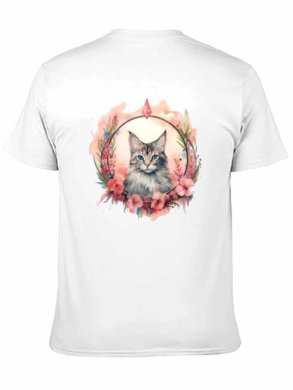 Cat Floral Wreath Black T-Shirt