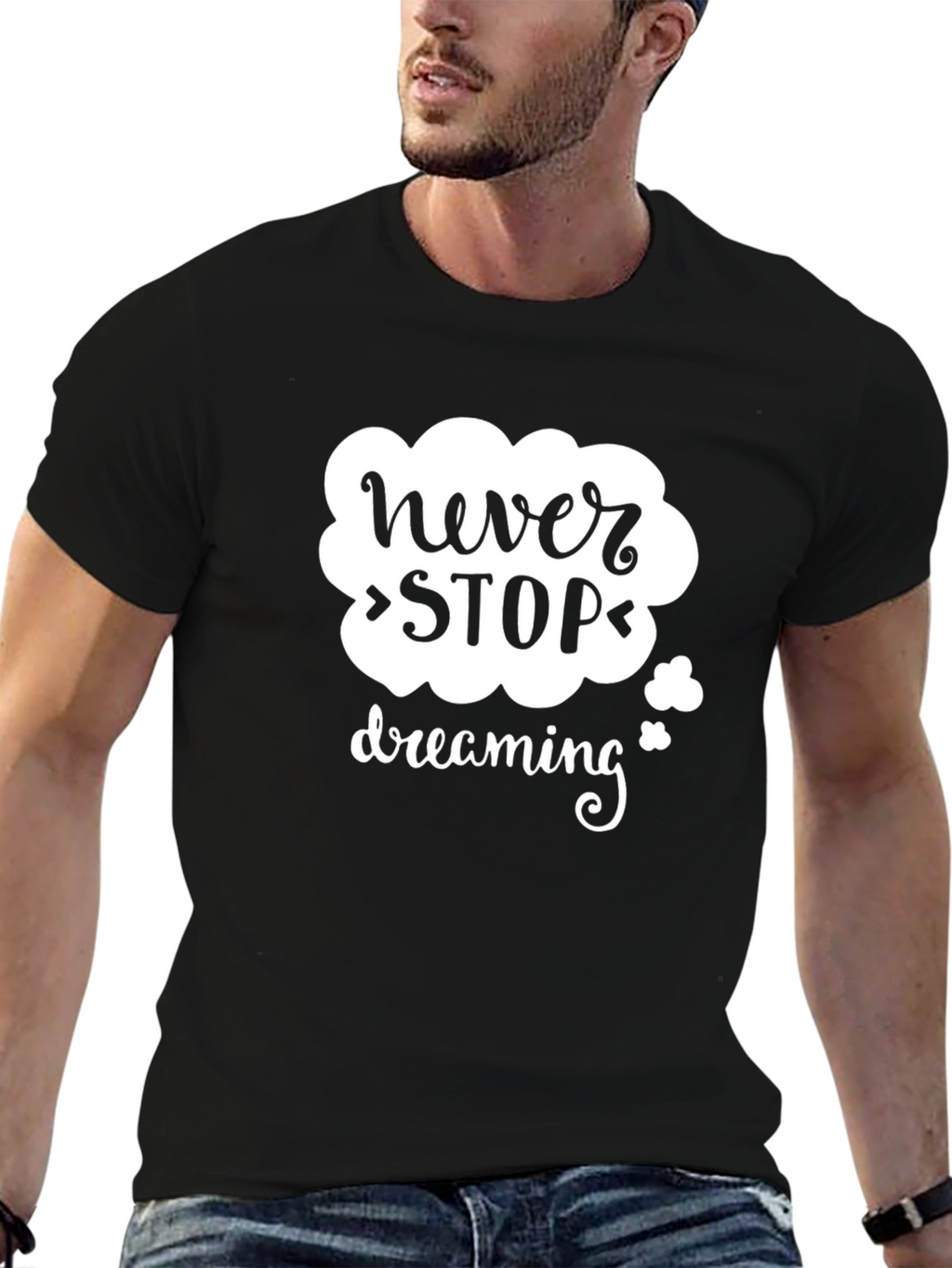Never Stop Dreaming Graphic Tee - Black Cotton Blend