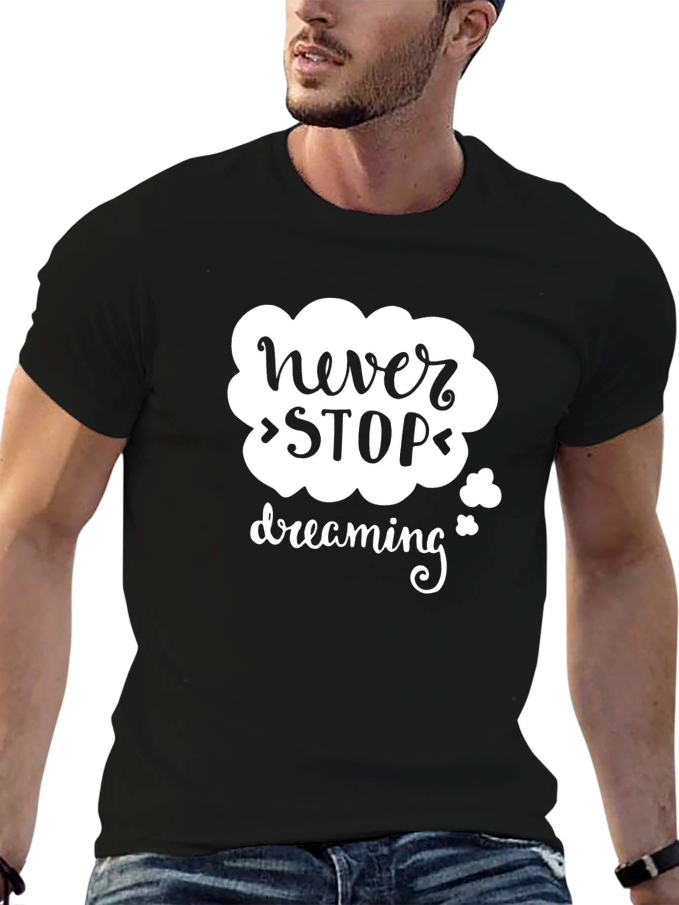 Never Stop Dreaming Graphic Tee - Black Cotton Blend