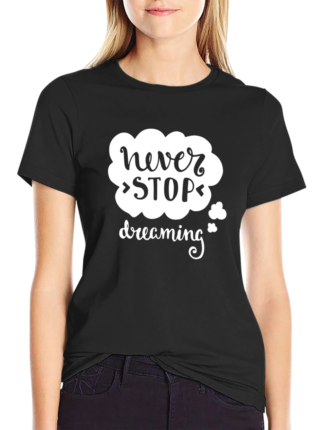 Never Stop Dreaming Graphic Tee - Black Cotton Blend