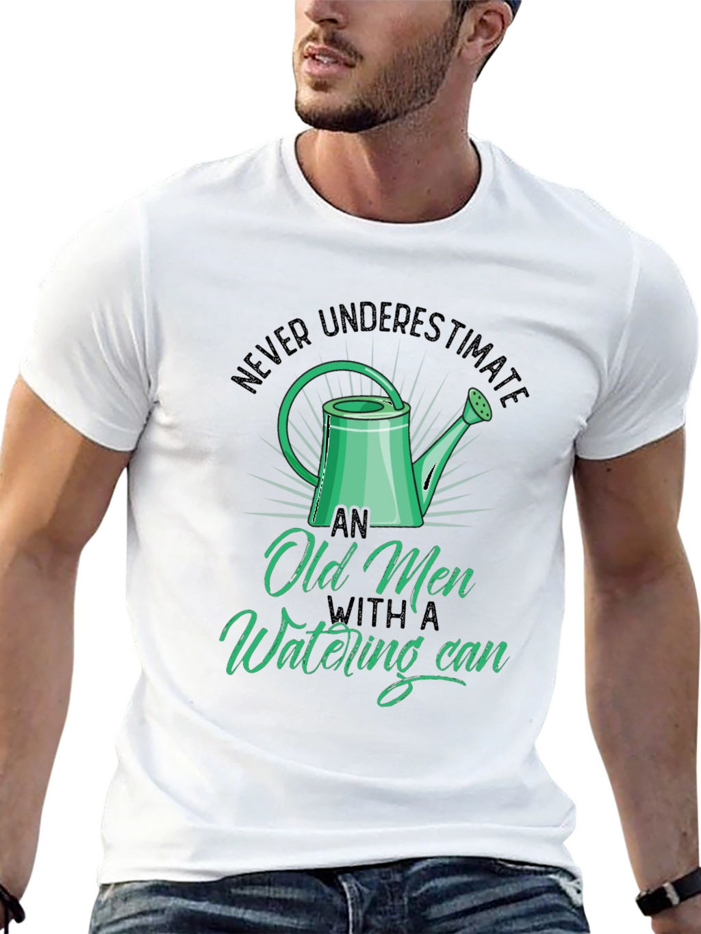 Old Men Watering Can T-Shirt - Funny Gardening Tee