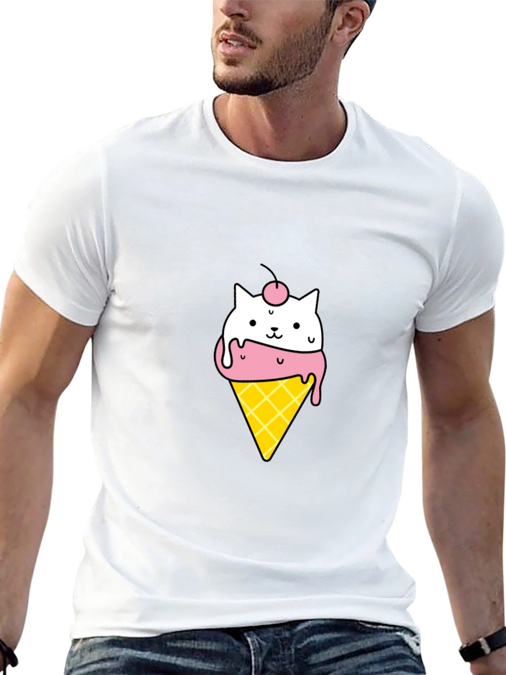 Cute Cat Ice Cream Cone Black T-Shirt