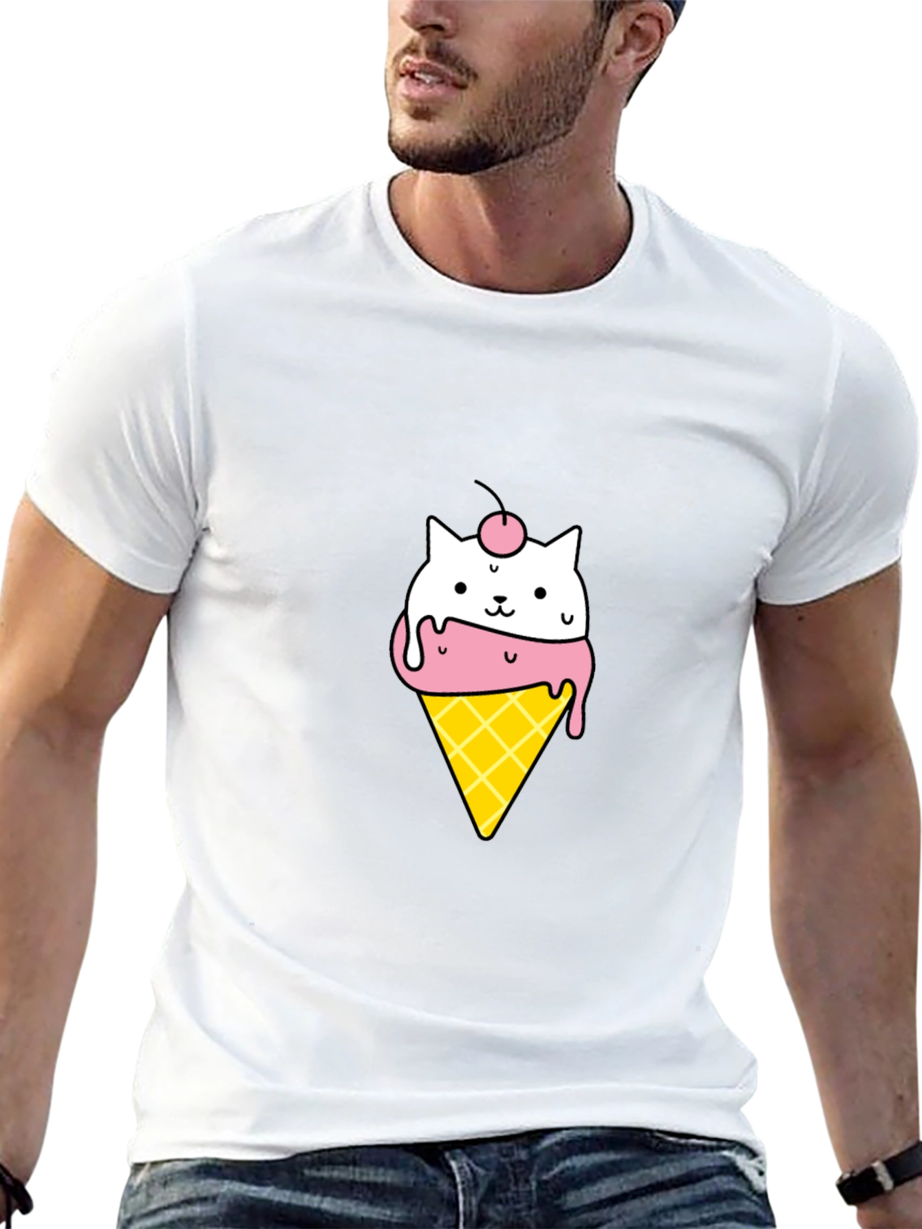 Cute Cat Ice Cream Cone Black T-Shirt