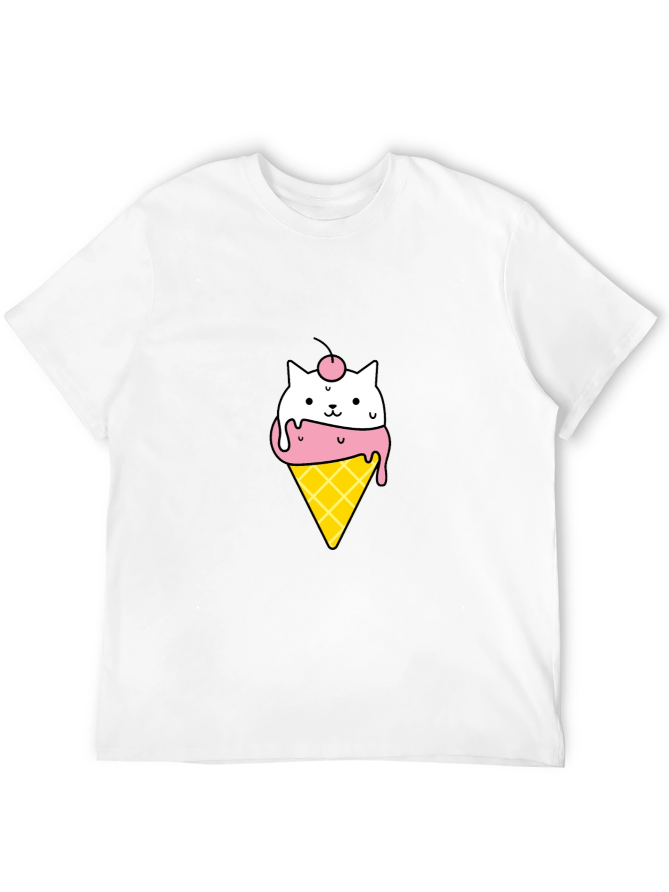 Cute Cat Ice Cream Cone Black T-Shirt