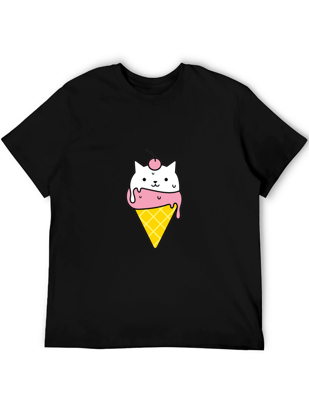Cute Cat Ice Cream Cone Black T-Shirt