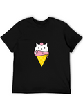 Cute Cat Ice Cream Cone Black T-Shirt