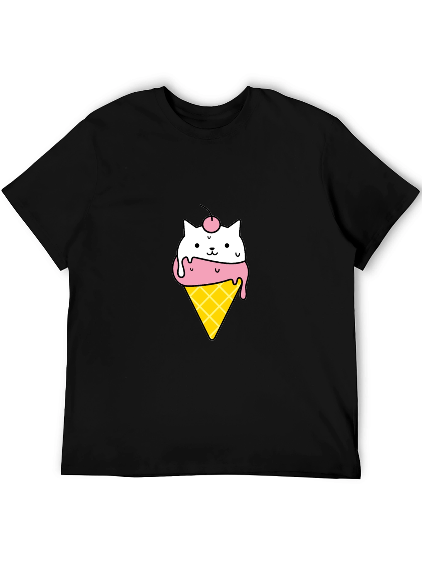 Cute Cat Ice Cream Cone Black T-Shirt