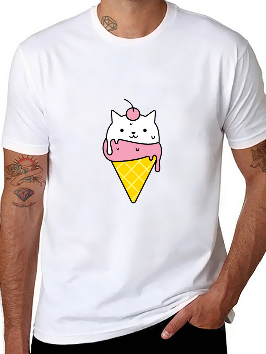 Cute Cat Ice Cream Cone Black T-Shirt