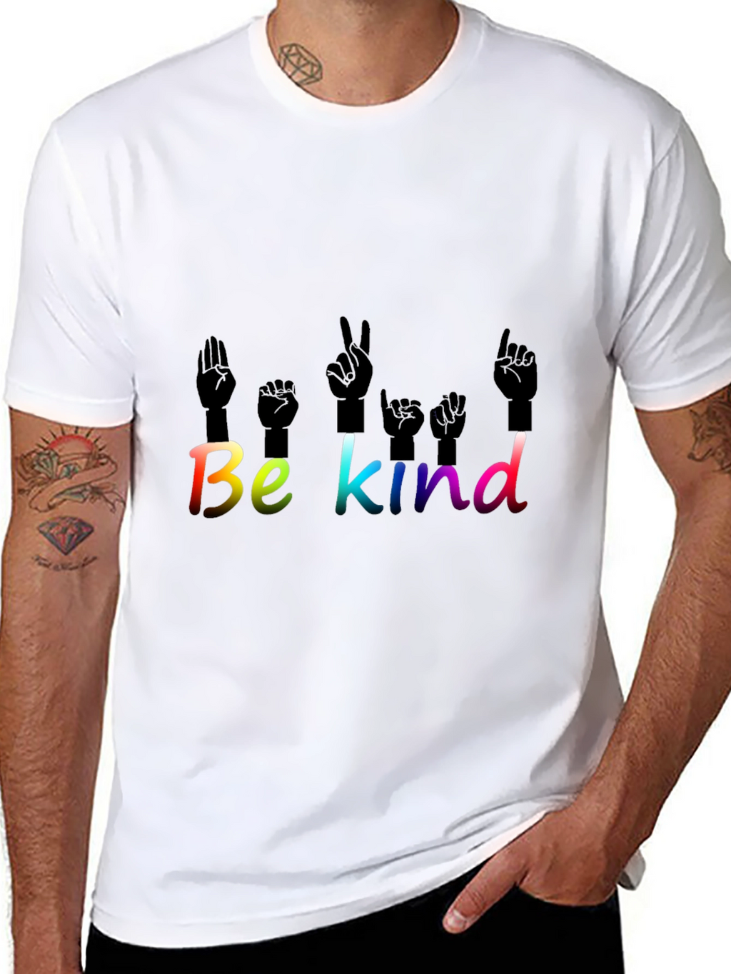 Be Kind T-Shirt ASL Hand Sign Language Rainbow