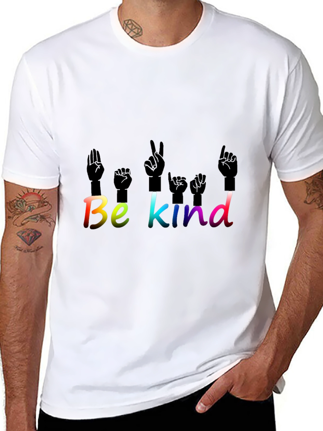 Be Kind T-Shirt ASL Hand Sign Language Rainbow