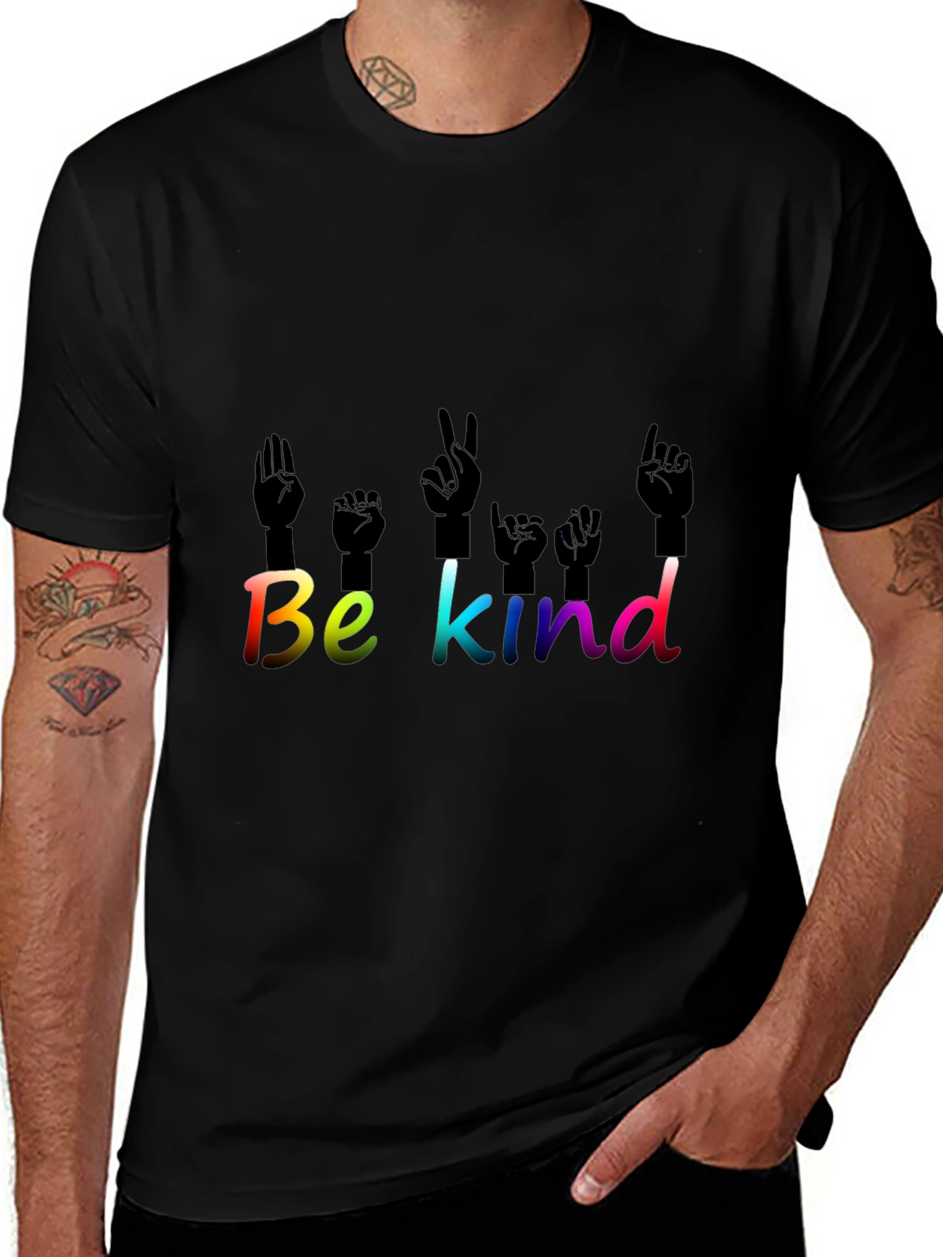 Be Kind T-Shirt ASL Hand Sign Language Rainbow