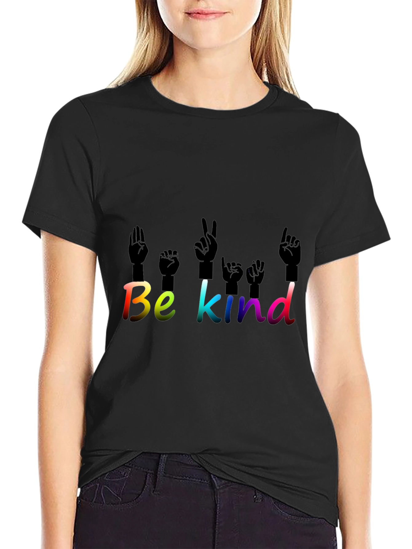 Be Kind T-Shirt ASL Hand Sign Language Rainbow