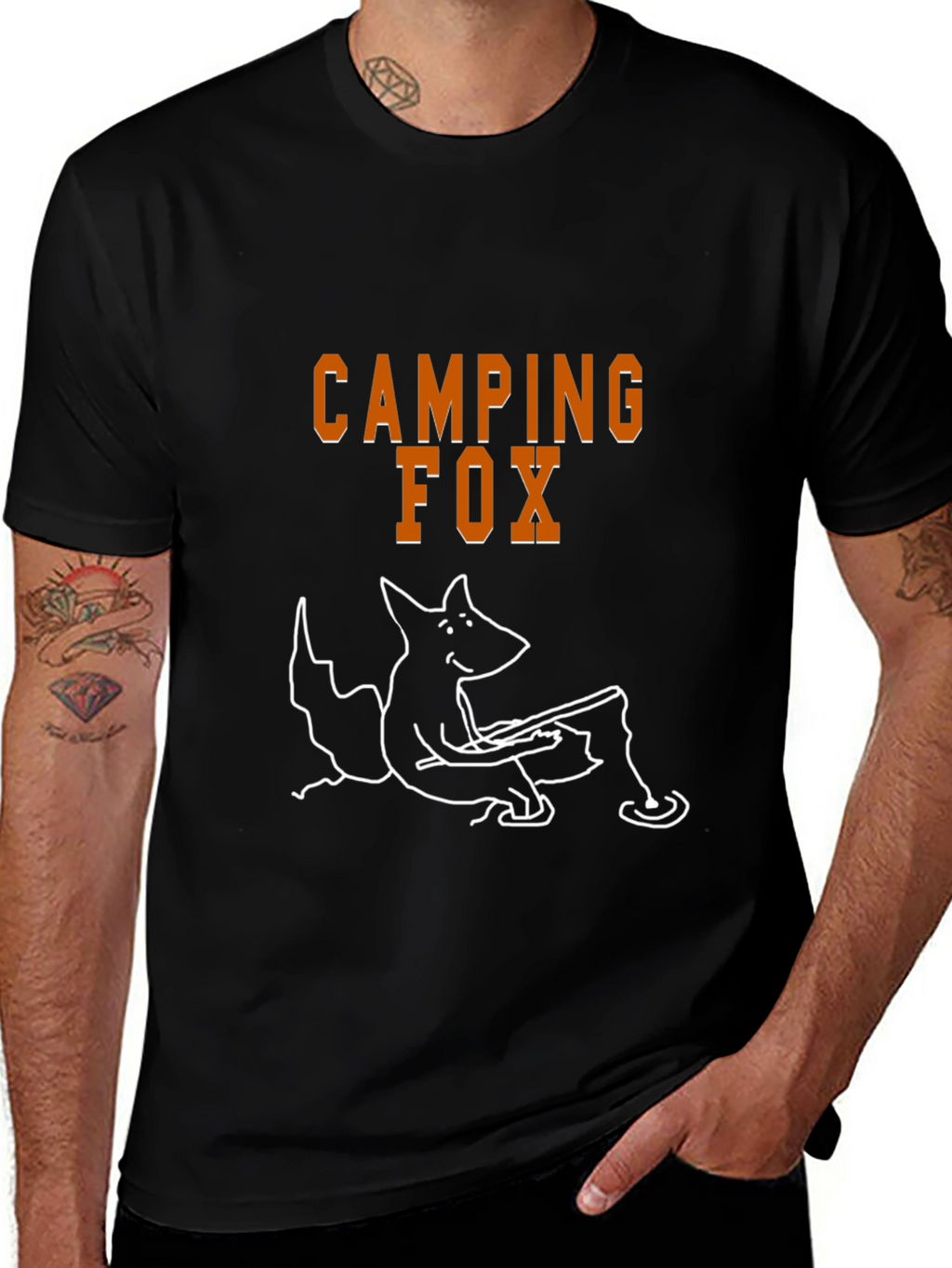 Camping Fox Graphic Tee - Black Cotton T-Shirt
