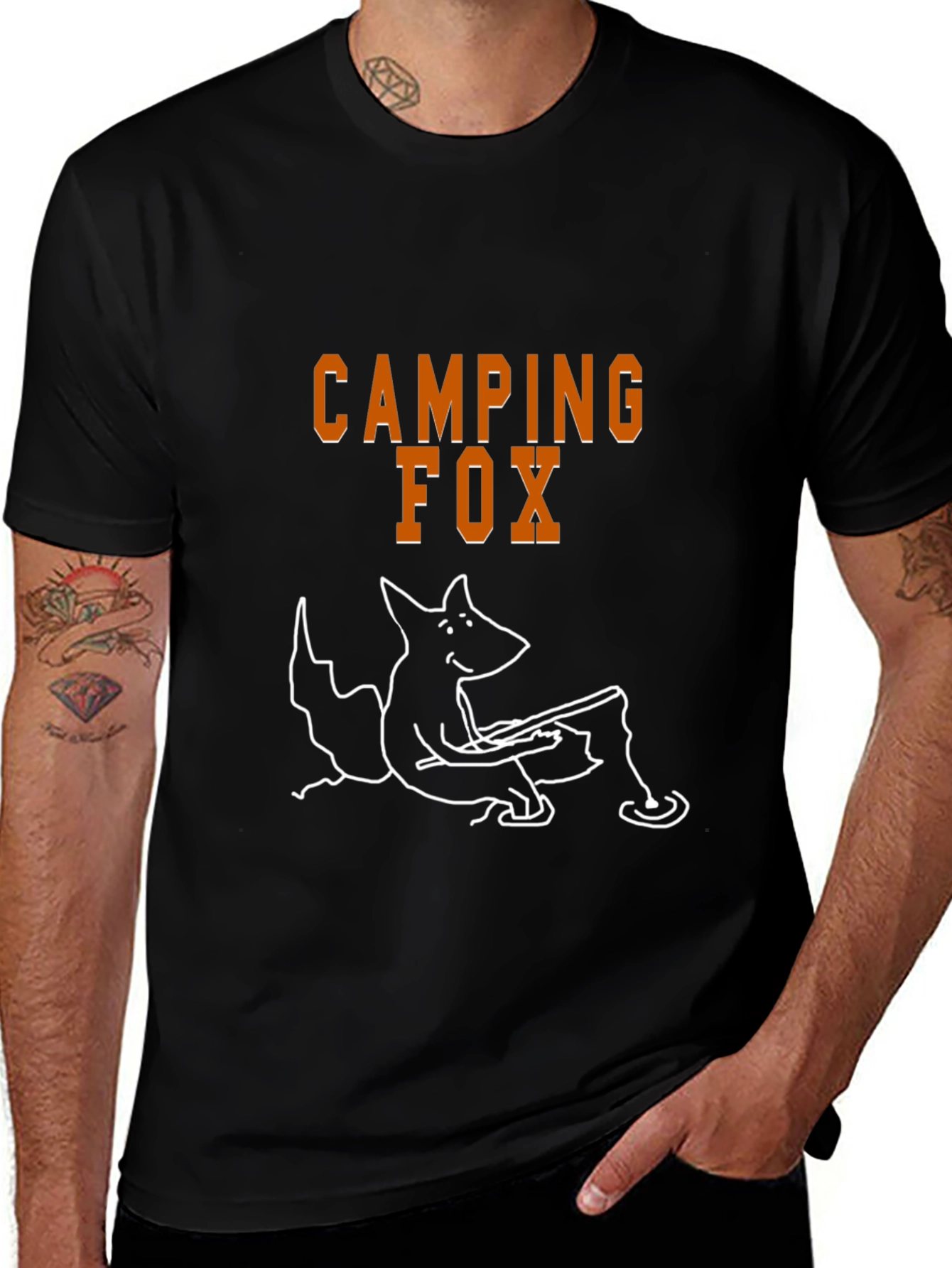 Camping Fox Graphic Tee - Black Cotton T-Shirt