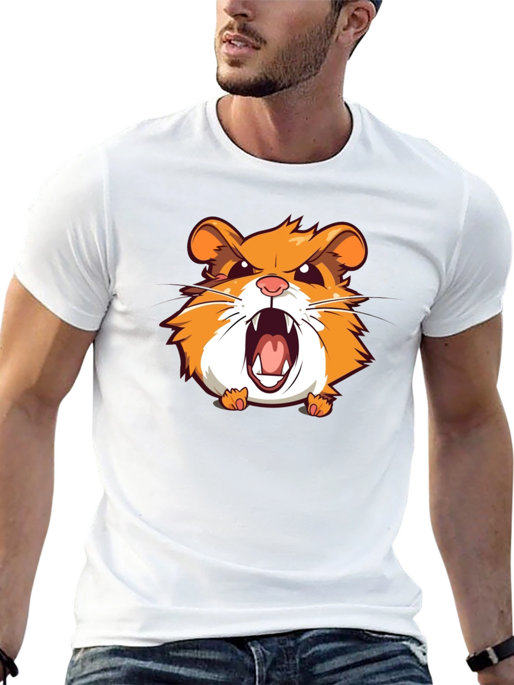 Angry Hamster Graphic T-Shirt - Black Crew Neck Tee