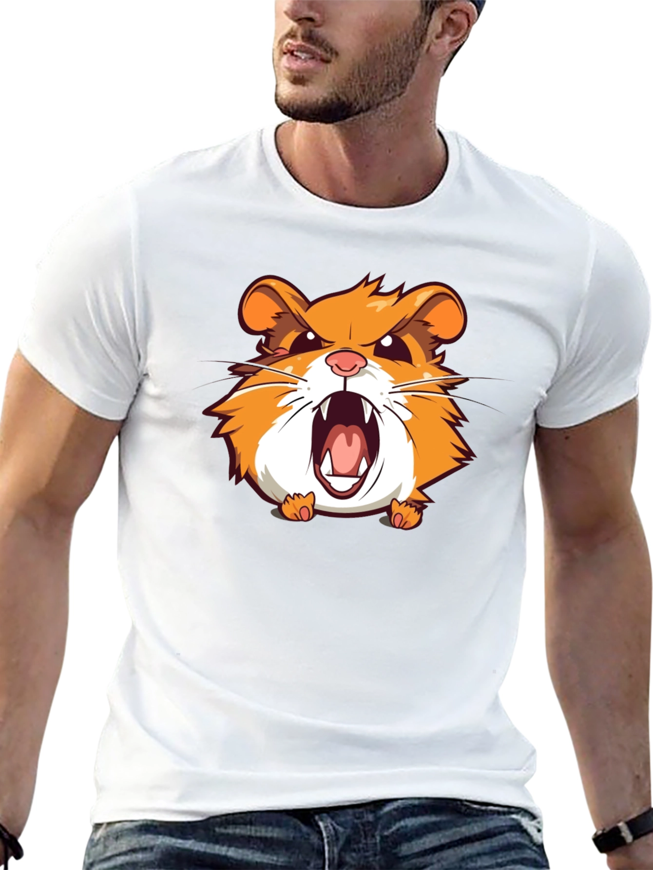 Angry Hamster Graphic T-Shirt - Black Crew Neck Tee