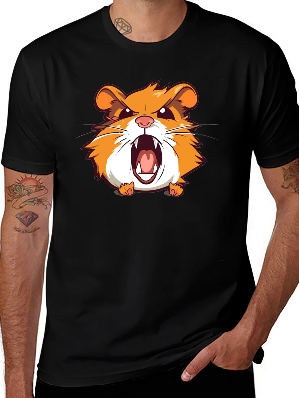 Angry Hamster Graphic T-Shirt - Black Crew Neck Tee