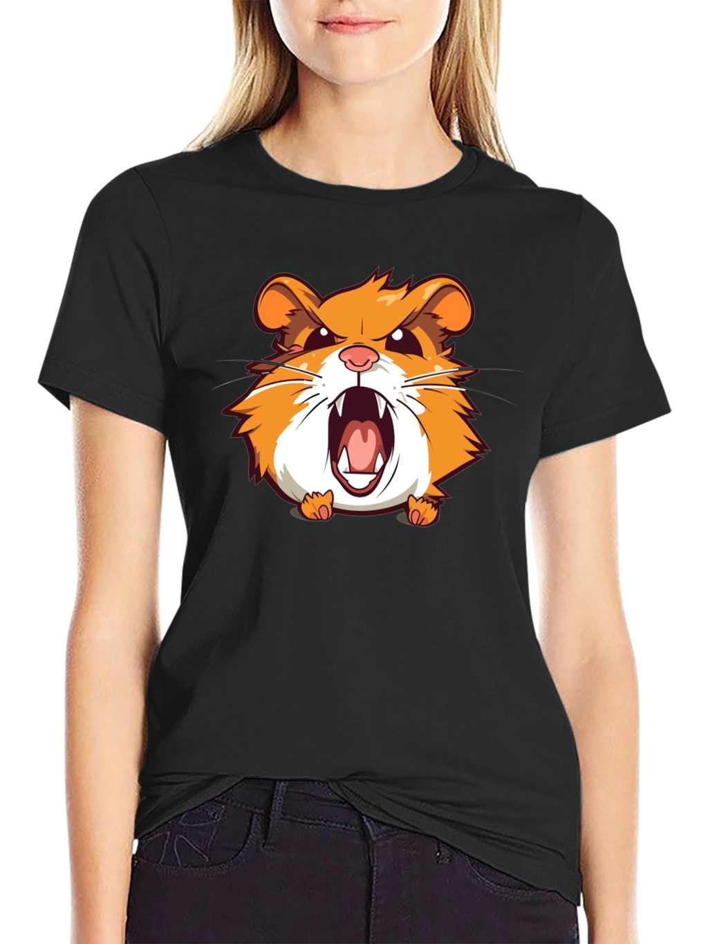 Angry Hamster Graphic T-Shirt - Black Crew Neck Tee