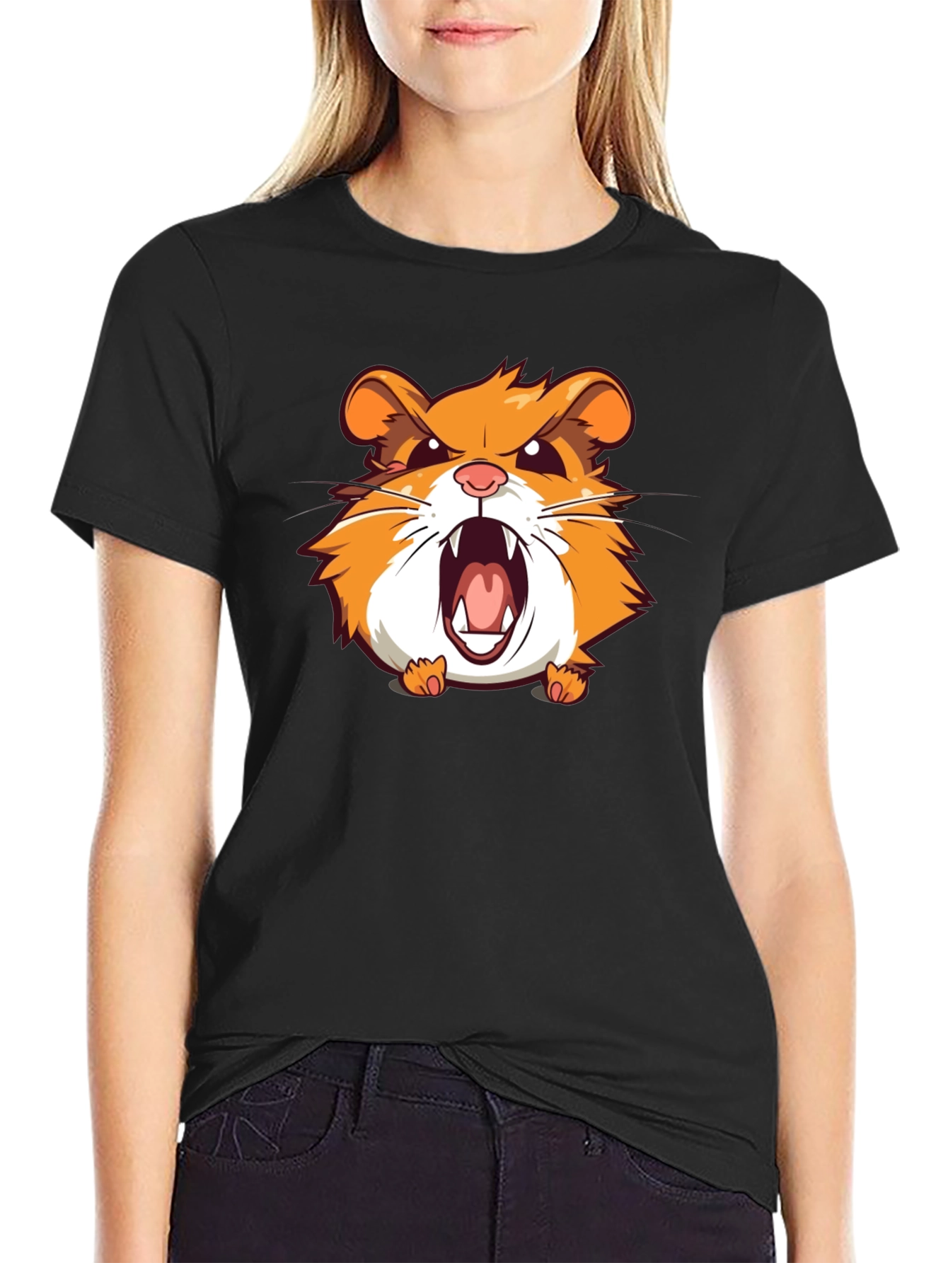 Angry Hamster Graphic T-Shirt - Black Crew Neck Tee