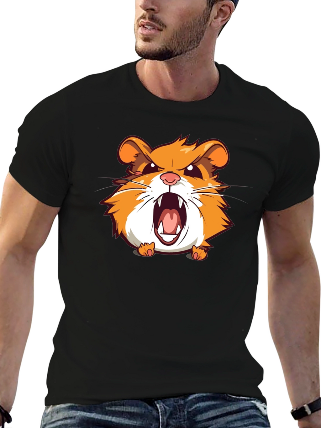 Angry Hamster Graphic T-Shirt - Black Crew Neck Tee