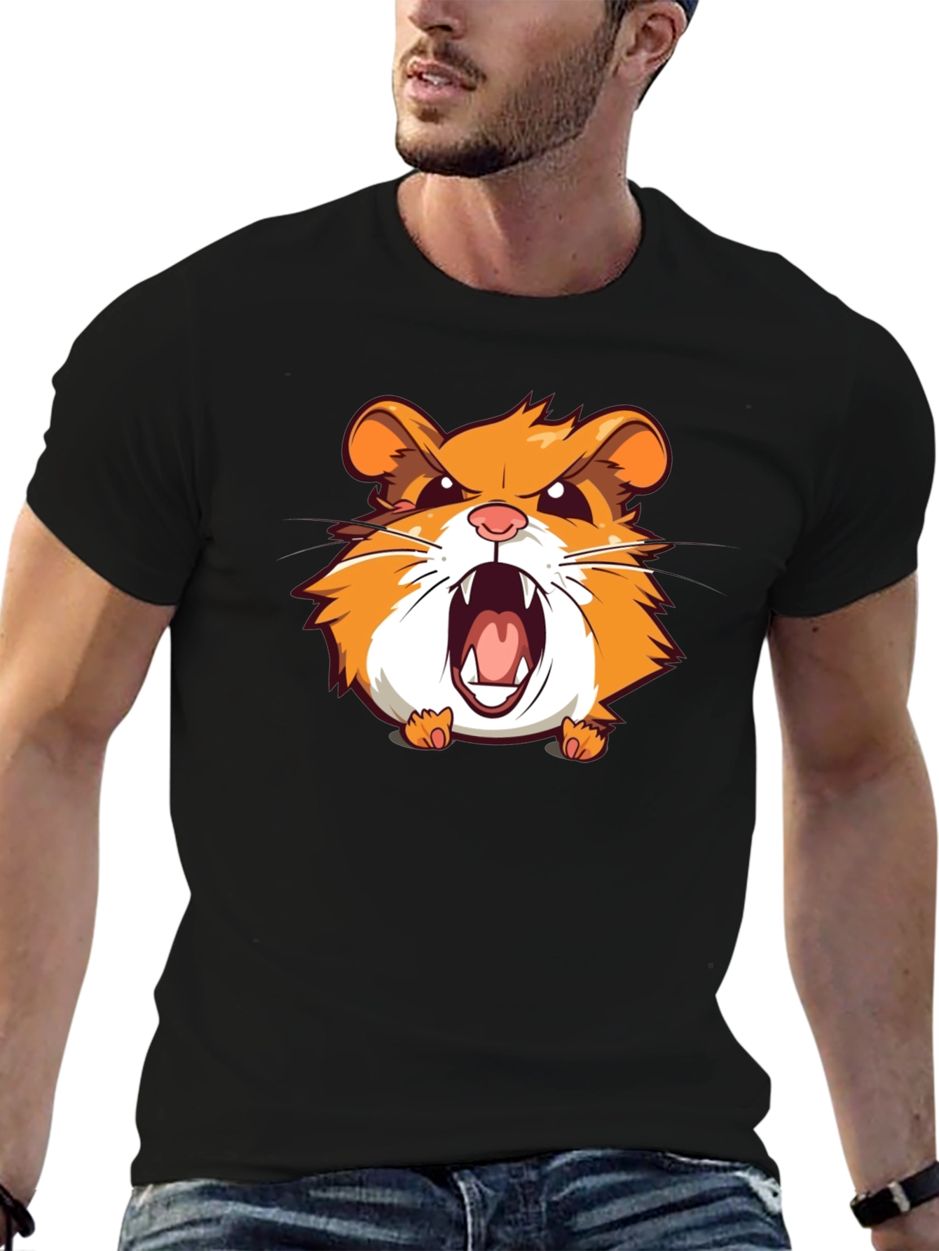 Angry Hamster Graphic T-Shirt - Black Crew Neck Tee