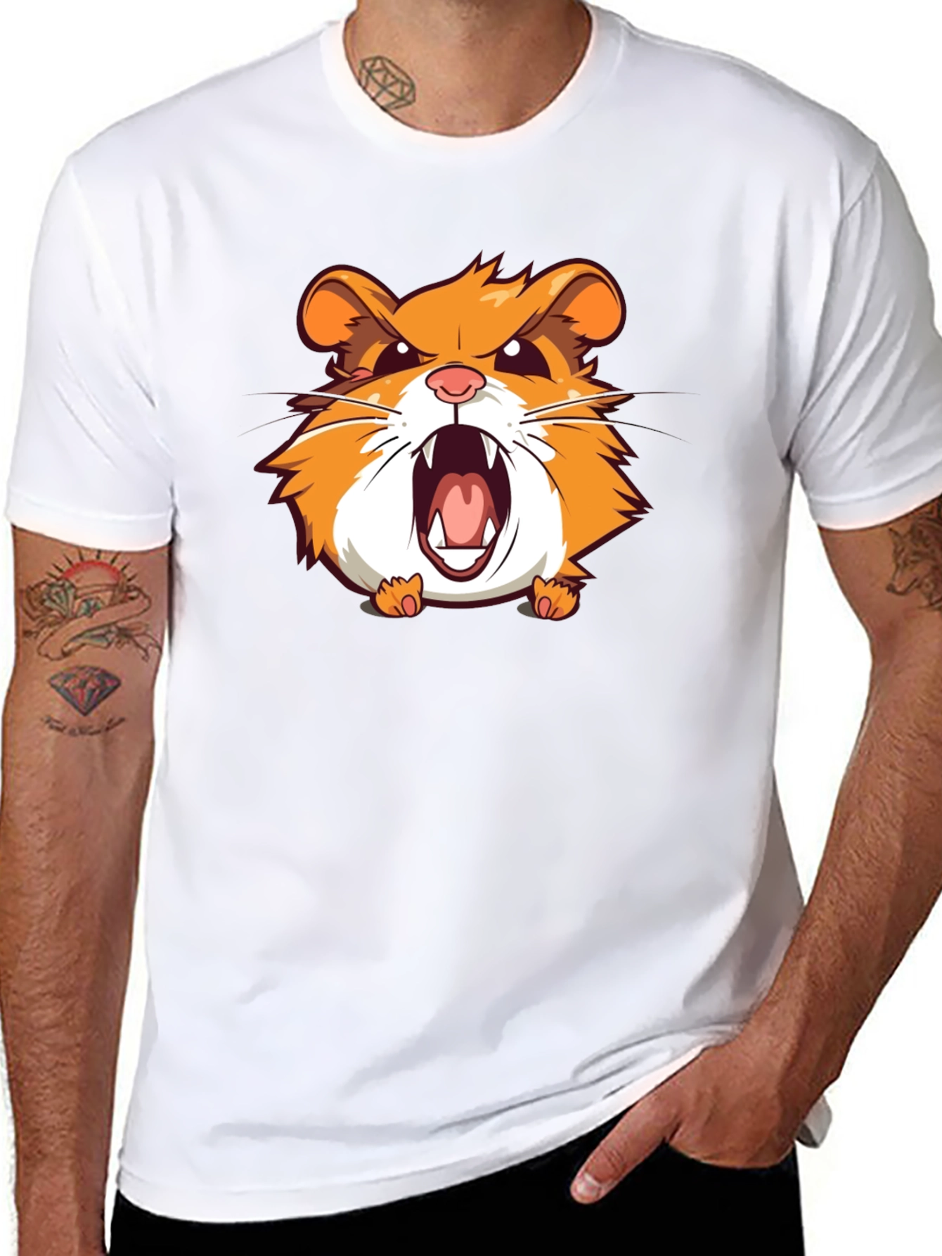 Angry Hamster Graphic T-Shirt - Black Crew Neck Tee