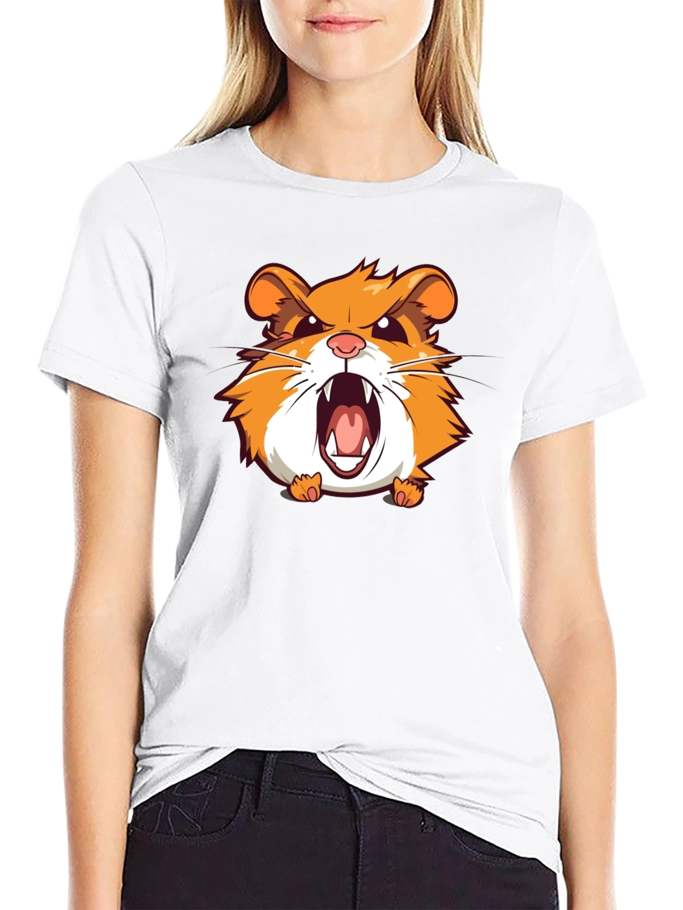 Angry Hamster Graphic T-Shirt - Black Crew Neck Tee