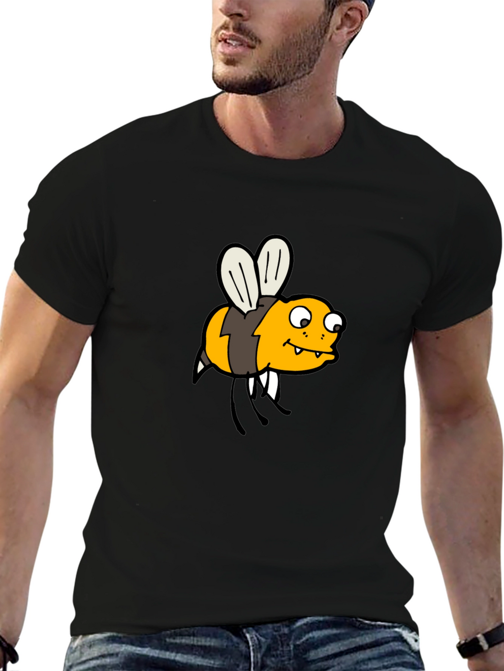 Funny Bee Cartoon Black T-Shirt