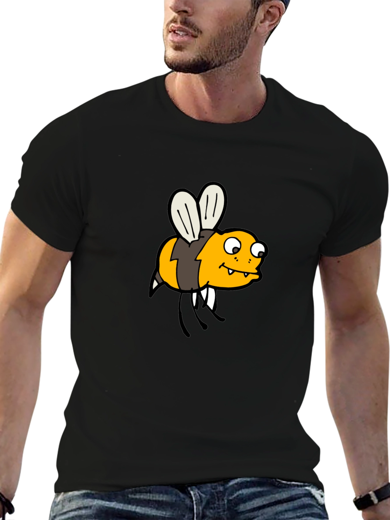 Funny Bee Cartoon Black T-Shirt