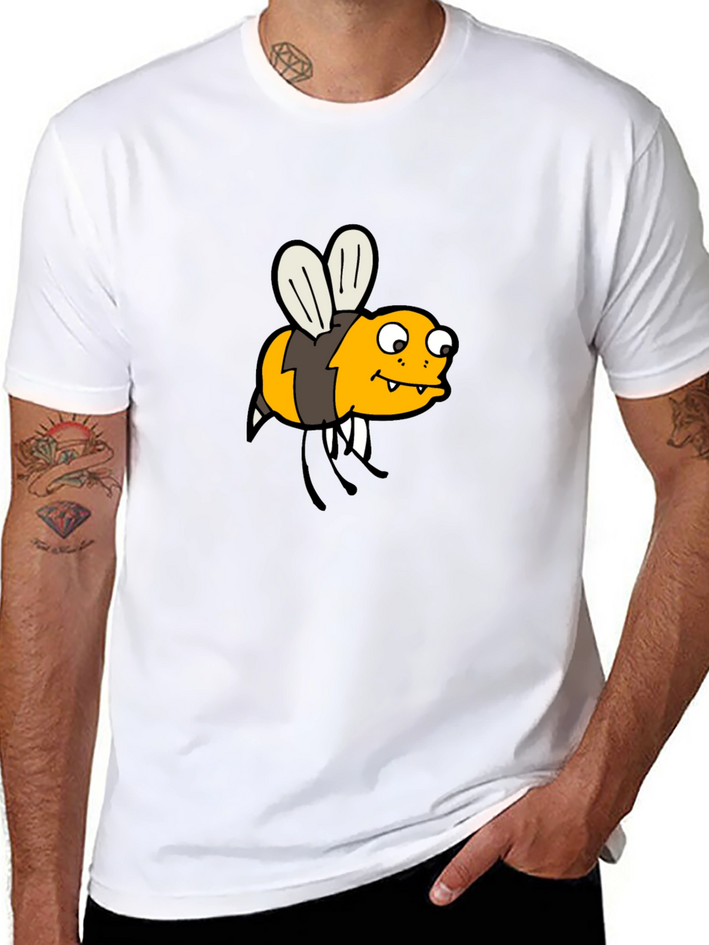 Funny Bee Cartoon Black T-Shirt