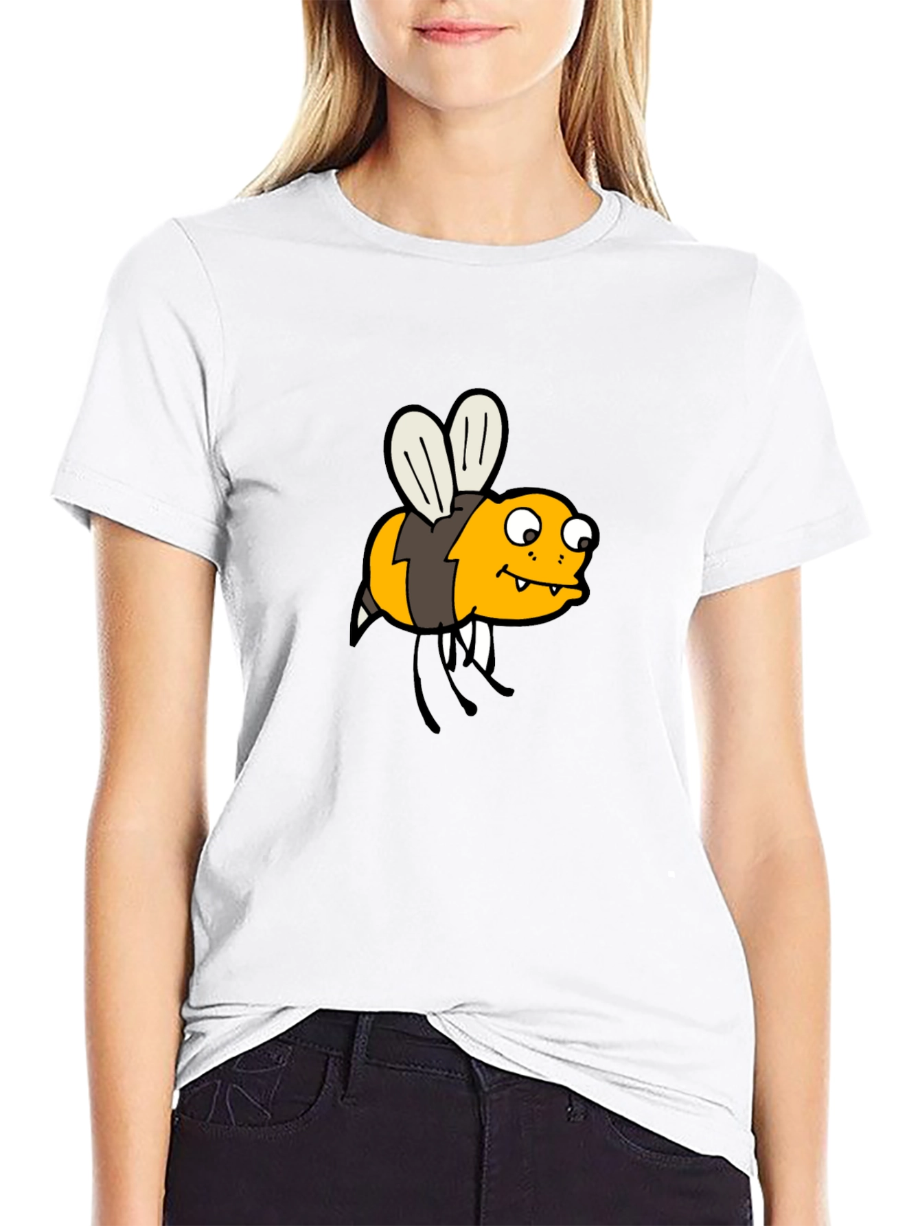 Funny Bee Cartoon Black T-Shirt