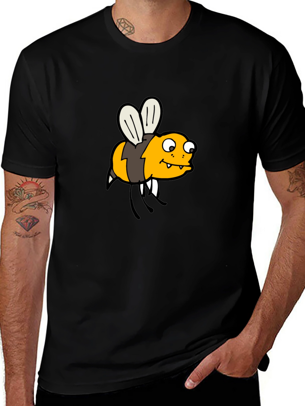 Funny Bee Cartoon Black T-Shirt
