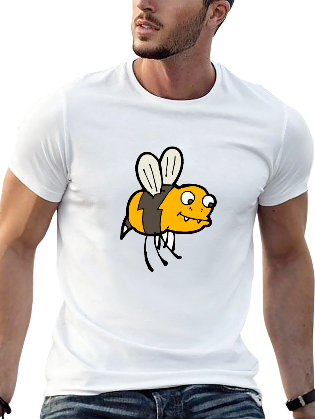 Funny Bee Cartoon Black T-Shirt