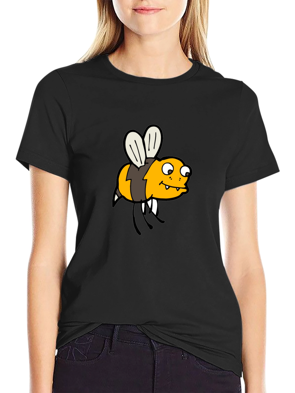 Funny Bee Cartoon Black T-Shirt