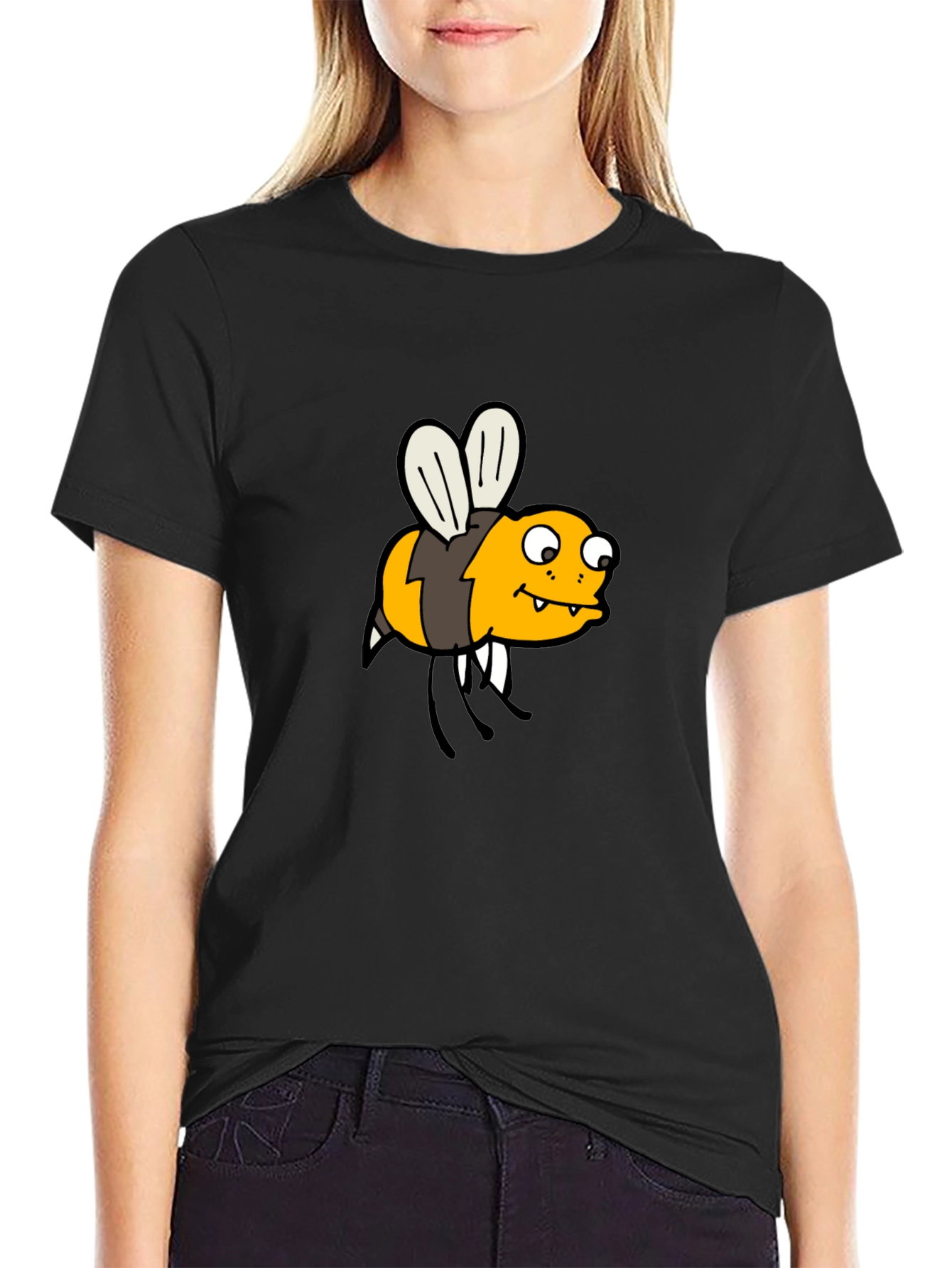 Funny Bee Cartoon Black T-Shirt