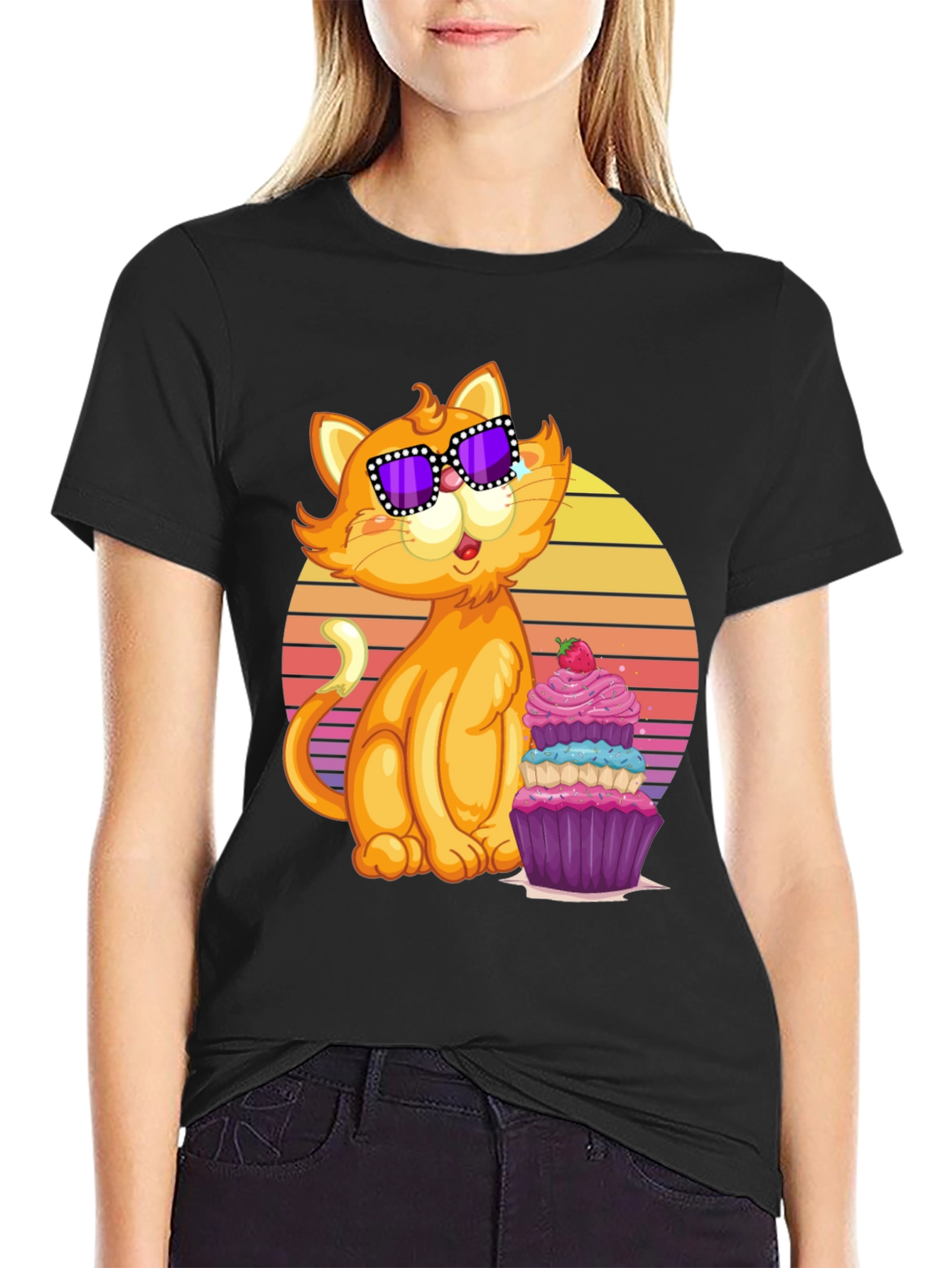 Cool Cat with Cupcake T-Shirt