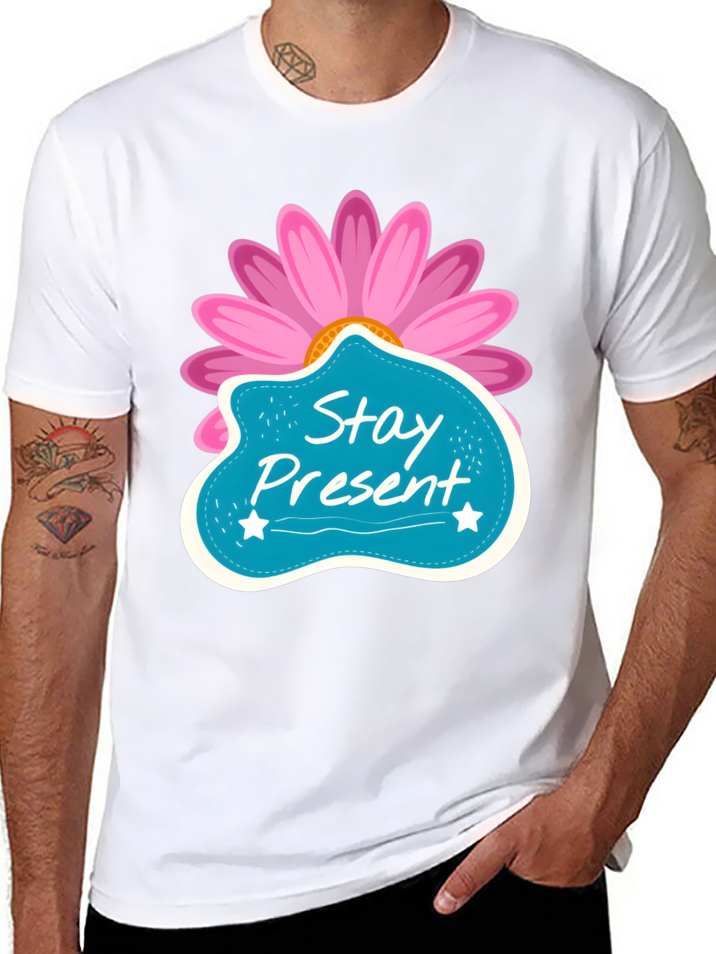 Stay Present T-Shirt - Floral Design