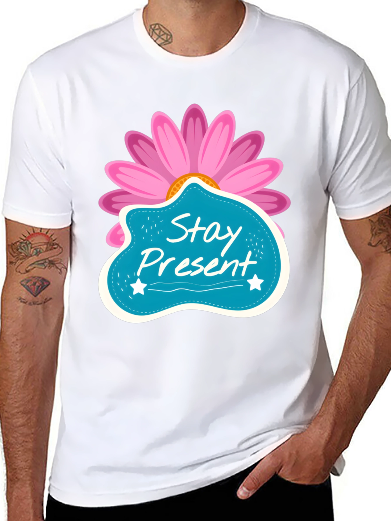 Stay Present T-Shirt - Floral Design