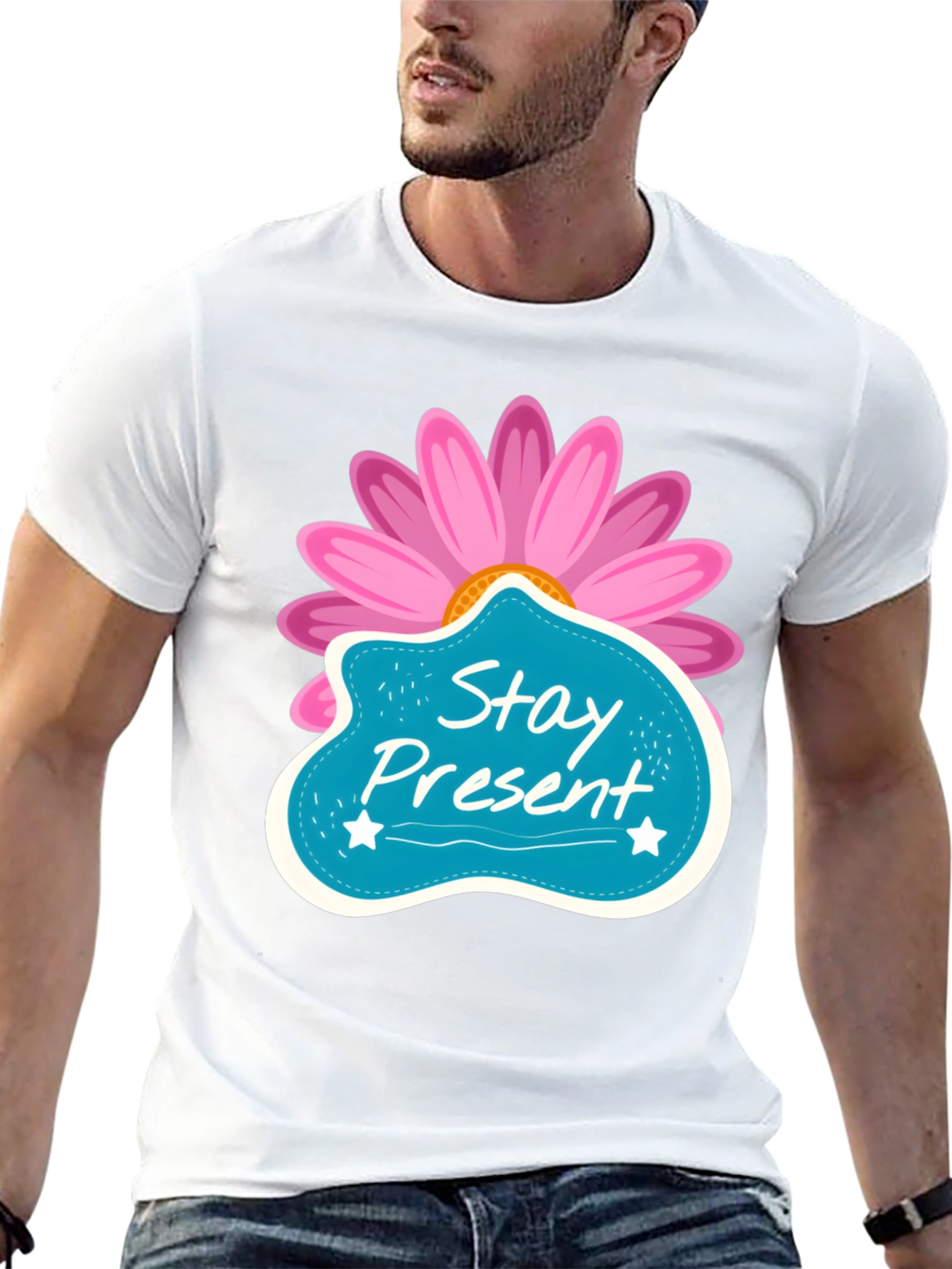 Stay Present T-Shirt - Floral Design
