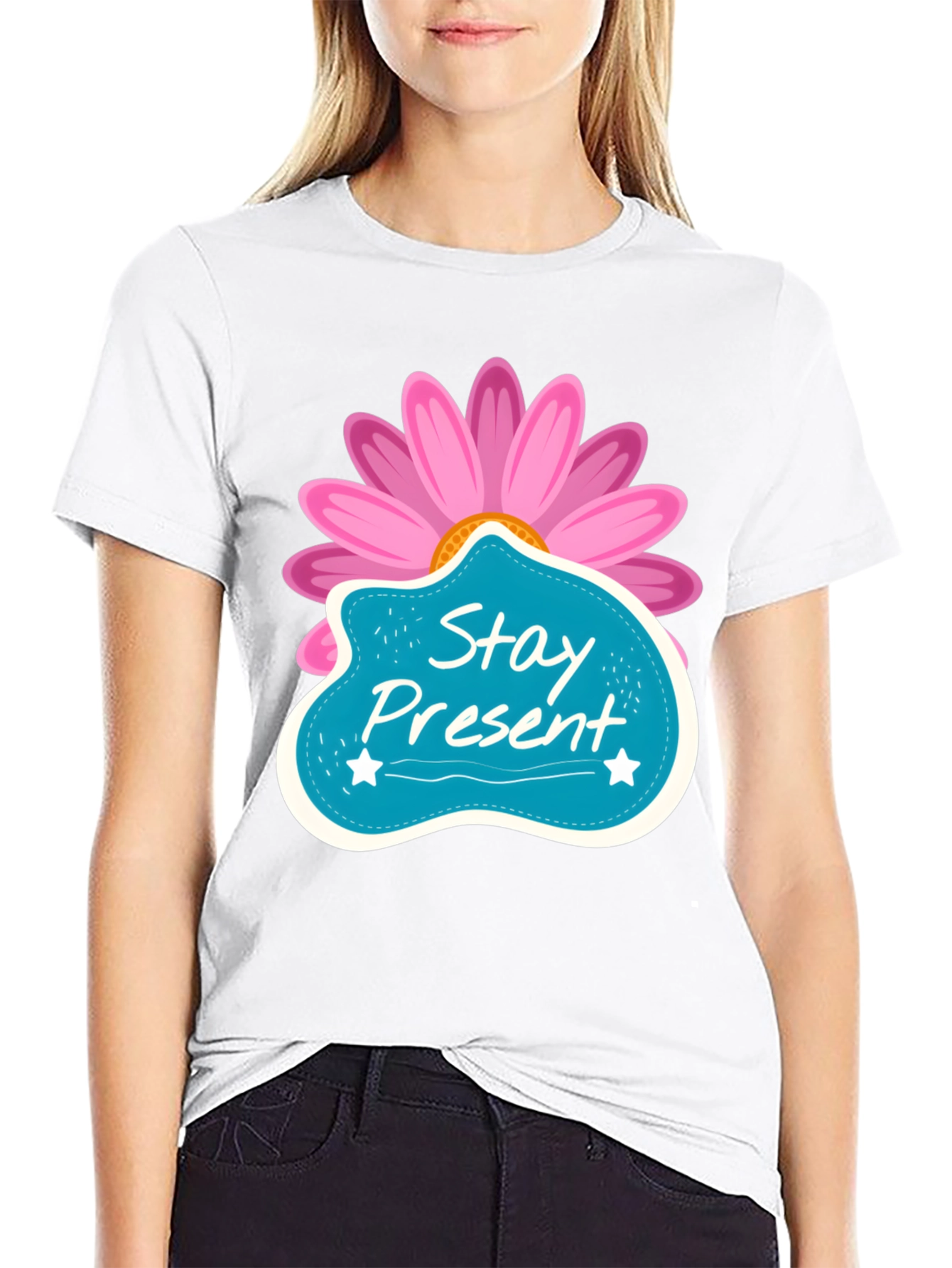 Stay Present T-Shirt - Floral Design